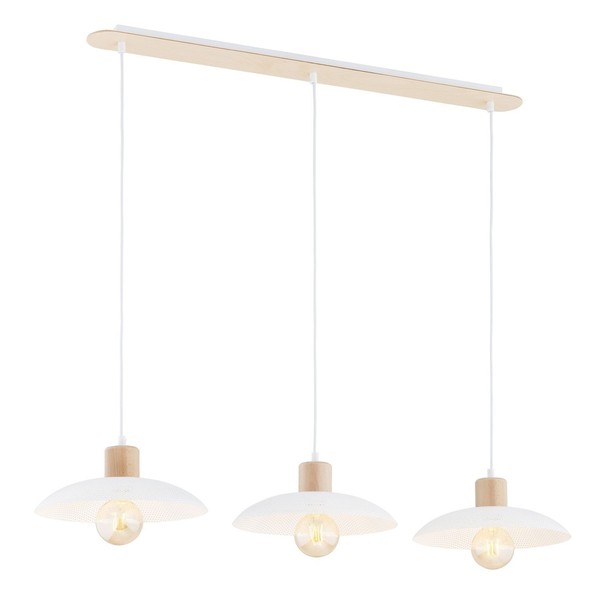 Pendelleuchte HäNgelampe Metall E27 B: 90 Cm H: Max. 100 Cm Weiß Holzoptik-image