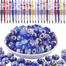 Large Hole Beads for Jewelry Making 120pcs 14mm 120pcs, Blue Mix