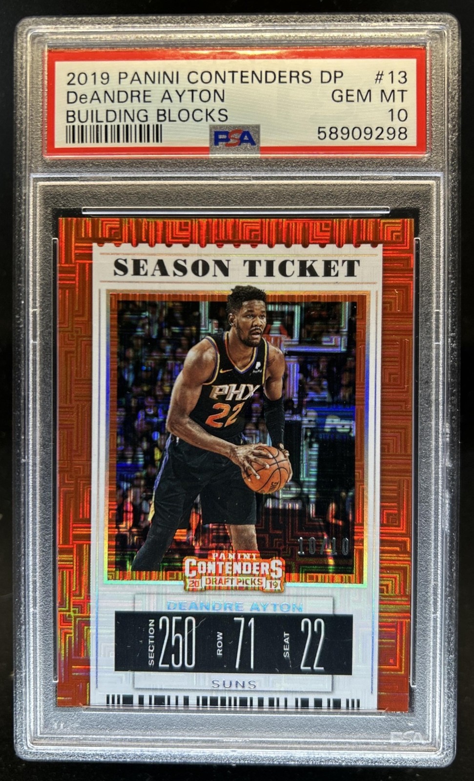 2019-20 Panini Contenders Draft Picks Deandre Ayton Building Blocks #/10 PSA 10 view 1