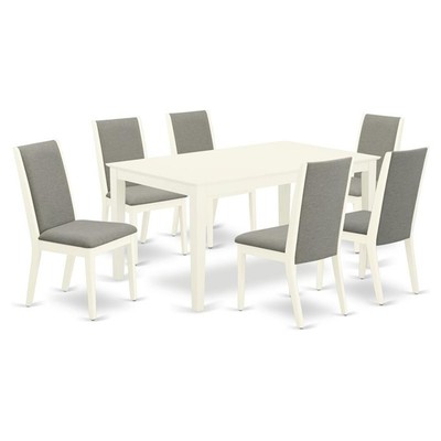 East West Furniture Capri 7-piece Wood Dining Room Set in Linen White