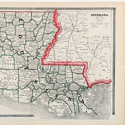 #ad 1883 LOUISIANA Map ORIGINAL 11.5x9 NEW ORLEANS BATON ROUGE Railroads $38.88