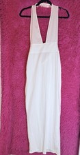 White Ribbed Halter Bodycon Midi Dress Low Back Stretch Polyester Women XXL