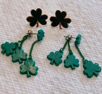 2 Pairs Of Vintage Hallmark Shamrock Earrings