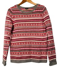 Talbots Fair Isle Sweater M Nordic Lambswool Blend Pink Gray Crewneck Cozy
