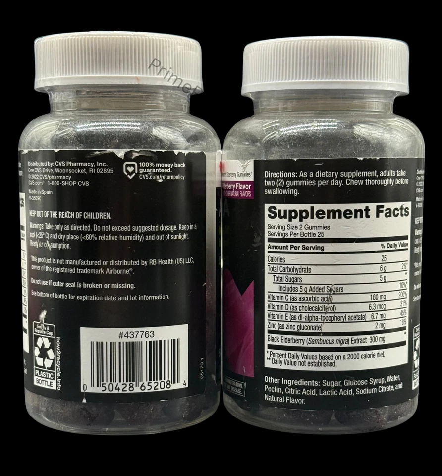 🩺 Lote de 2 gomitas CVS Health AirShield Saúco Apoyo inmunológico 50ct cada una 🖤 Foto 2 de 4