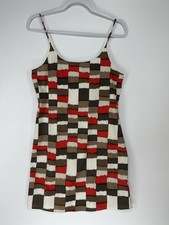 Alice + Olivia Brown Red Abstract Silk Slip Dress Size M Women Sleeveless