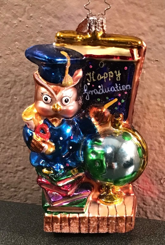 OWLS! CHRISTOPHER RADKO 2004 HOMEWORK'S OVER OWL Glass Ornament, exclnt conditio