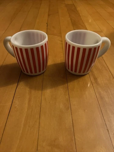 Hazel Atlas Vintage NOS Candy Red Striped Milk Glass/Mugs 50s/60s-Pair