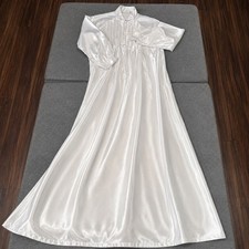 VTG Elise Stevens White Liquid Satin Nightgown Victorian Pleated Long Sleeve
