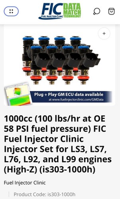 #ad 1000cc 100 lbs hr at OE 58 PSI fuel pressure FIC Fuel Injector Clinic Injector $700.00
