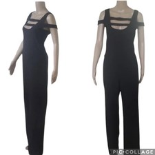 Frederick's of Hollywood Size L Black Jumpsuit Flare Leg Playsuit Catsuit Straps