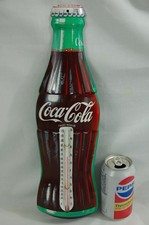 Vtg Coca Cola Bottle Thermometer Embossed Tin Litho 16.5&rdquo; Donasco USA Works EUC