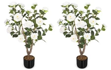 Artificial Camellia Tree for Indoor and Outdoor, Faux Flower Tree Plant in Po...