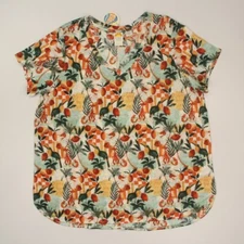 C&C California Women's 100% Linen Tee T-Shirt Plus Size 1X Tropical Resort NWT