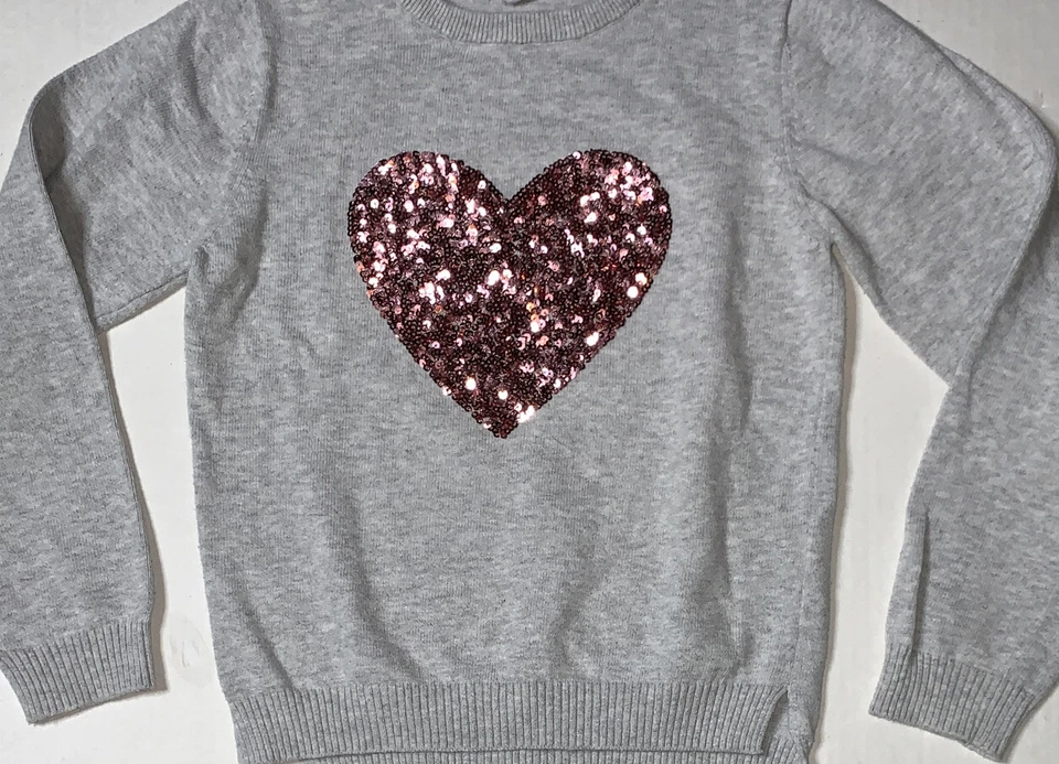 Preowned- Primark Long Sleeve Slim Fit Heart Sequins Sweater Girls (Size 8-9Y) - Image 2 of 4