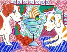 Martini Dogs 4 x 6 Art Print Brittany Collectible Signed by Artist KSams Spaniel