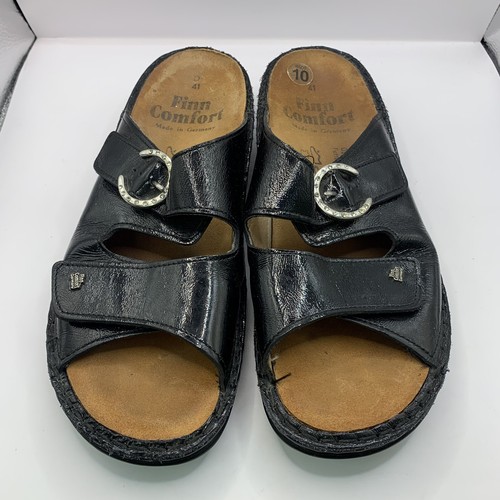 Finn Comfort Mumbai Damensandalen 41 D 10 US schwarz Leder verstellbare Schnalle