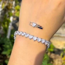 Stunning White Cubic Zircon Silver Plated Heart Stone Tennis Bracelet for Women