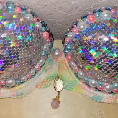 Mermaid Rave Festival Bra Made With NWT Victoria Secret Bra Size 32B Halloween 