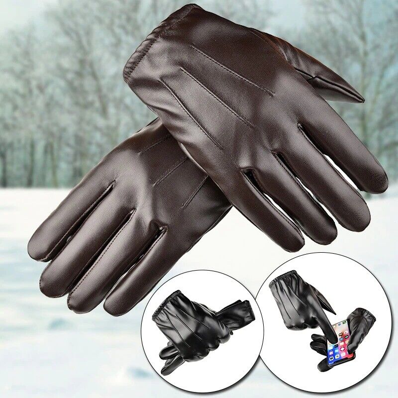 1pair Men's PU Leather Winter Autumn Driving Keep Cashmere Tactical  Warm Gloves