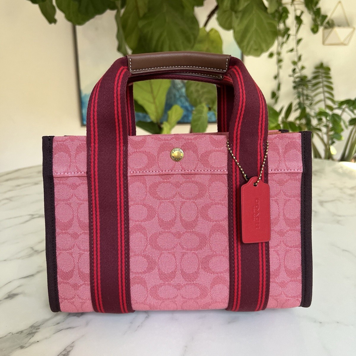 NWT Coach Spin Tote 27 In Signature Jacquard C8636 Taffy