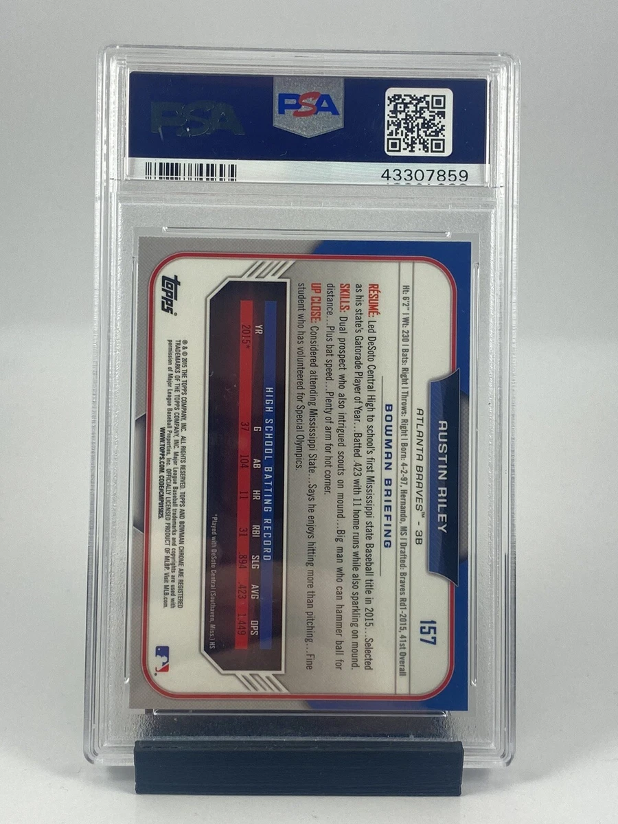 2015 Bowman Draft Chrome Austin Riley Sky Blue Refractor PSA 10 Braves First 157