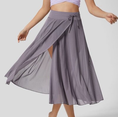 Halara High Waisted Drawstring Contrast Mesh 2-in-1 Flowy Midi Skirt Medium
