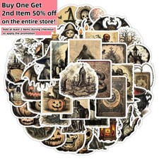 50pc Waterproof Vinyl Stickers Vintage Halloween Luggage Phone Laptop Car Fridge