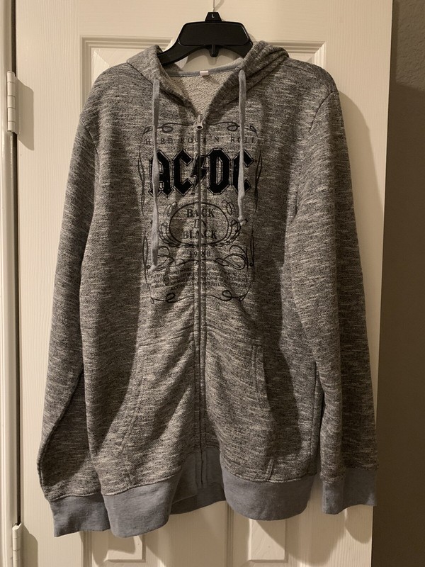 AC/DC HARD Rock & Roll 1980 Gray Medium Hooded Zipper Jacket Fall Winter Men’s