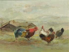 Famoser Chicken Coop Alpine Impressionism Oil Painting Unknown Sign. circa 1930