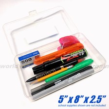 CLEAR PLASTIC PENCIL CASE Pen Storage Hard Utility Box School Supplies Organizer