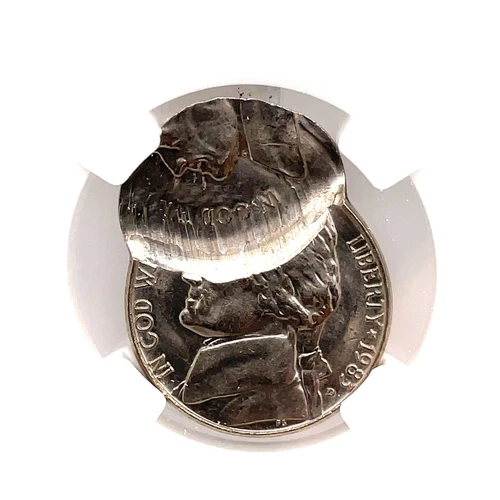 1983-D Jefferson Nickel Mint Error Double struck 2ND 60% off Center MS63 By NGC.