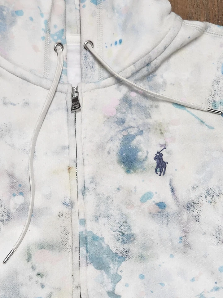 Moletom com capuz Polo Ralph Lauren feminino multicolorido pintura respingo zíper completo novo sem etiquetas - Imagem 2 de 3