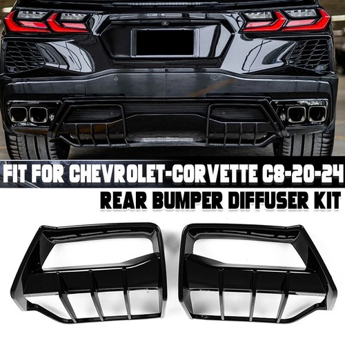 For Chevy Corvette C8 Z51 2020-2024 Gloss Black Rear Bumper Fin Diffuser Spoiler - Picture 2 of 14