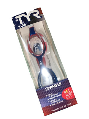 TYR Kids Youth SWIMPLE USA Goggles Ages 3-10 Red, White And Blue