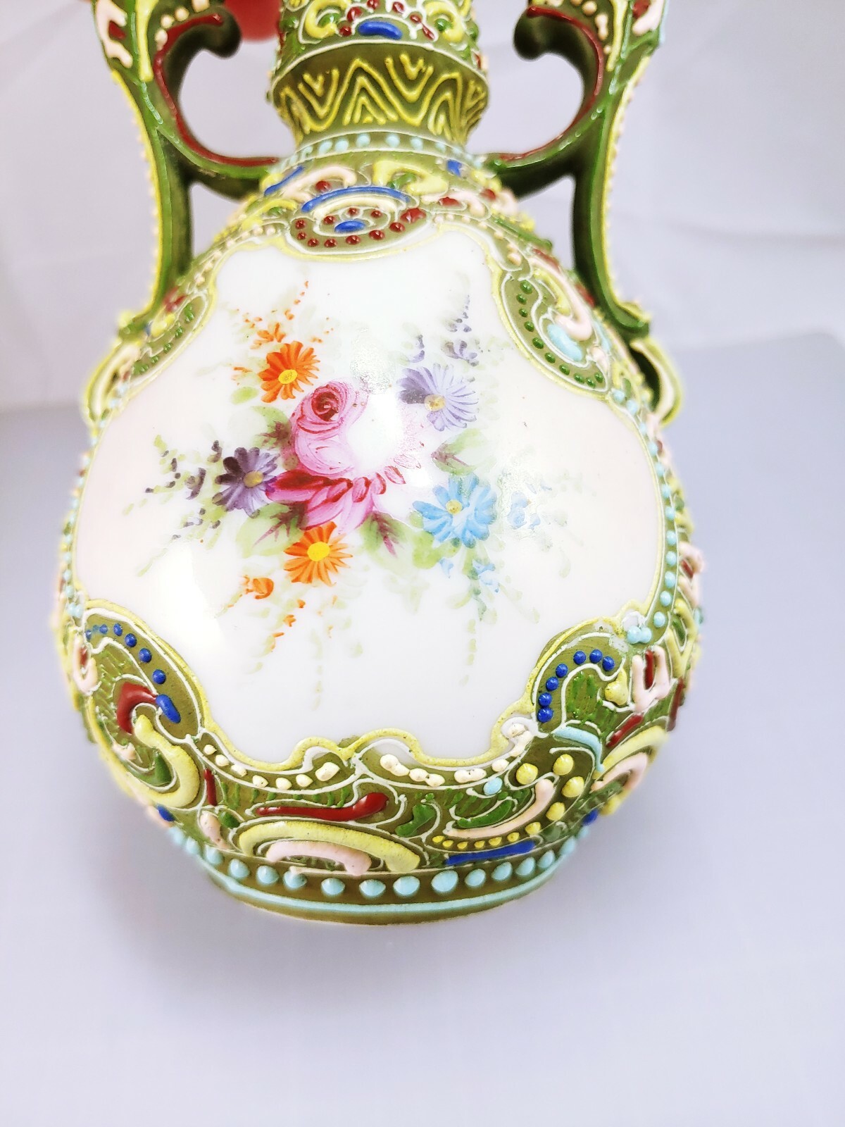 Antique Nippon Porcelain MORIAGE Floral Hand Painted Beaded Jeweled ...