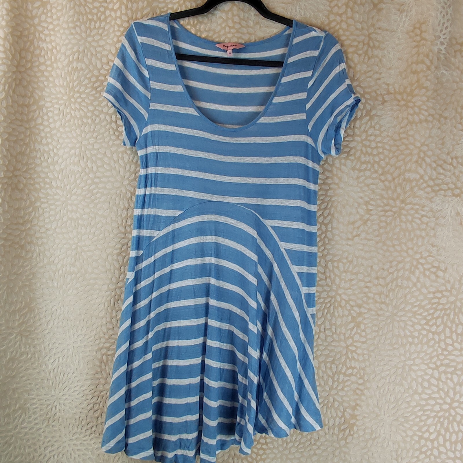 Phase Eight Womens Top Blue White Striped Size 10 Linen Dipped Hem