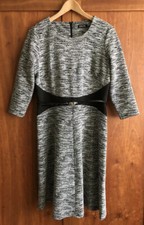Episode Smart Dress w/ Belt Size 12 Grey & Black A-Line Skirt 3/4 Sleeves Formal