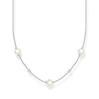 Thomas Sabo Kette Perlen Und WeißE Steine 925 Silber KE2120-167-14 LäNge 45 Cm