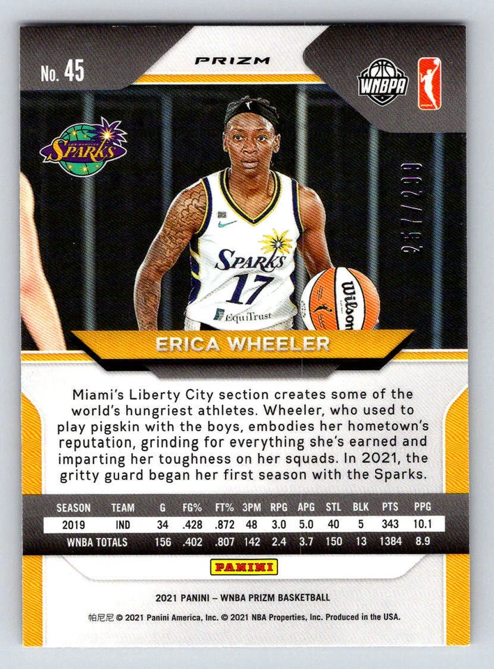 2021 Panini Prizm WNBA Prizms Red #45 Erica Wheeler 299 (ref 191155) - Image 2 of 2