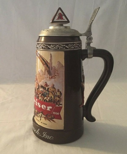 Publicidad histórica Budweiser 2003 1936 Stein con tapa CB24 con certificado de autenticidad - Imagen 2 de 7