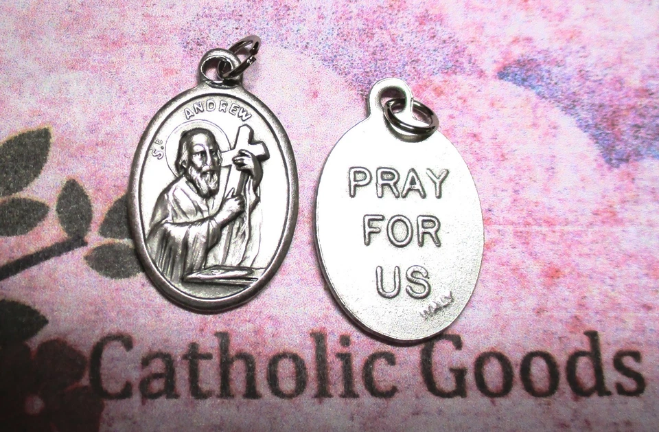 St. Saint Andrew - Pray for Us - Oxidized Italian Silver Tone 1 inch Medal - Image 3 of 4