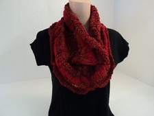 Handcrafted Wrap Cowl Red Textured Various Yarns Acrylic Wool Mix Female Adult