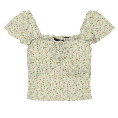 Vero Moda Nordstrom Women s Large Green Floral Crop Keyhole Cutout Smocked Top