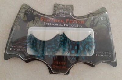 Fantasy Makers Feather Fetish FLUFF Black and Aqua False Eyelashes Halloween