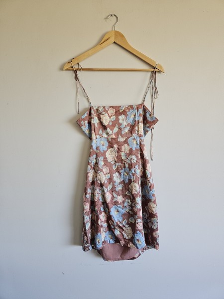 Hansen & Gretel Silk Floral Mini Dress, Size Large, Backless, Y2k Slip Brat 
