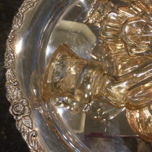 2 -Carnival Glass Iridescent Marigold Candle Holder, Jeanette Iris & Herringbone - Picture 6 of 7