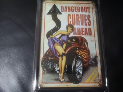 Blechschild Schild 20x30 Dangerous Curves Ahead Hot Rod , Bild, Vintage KP