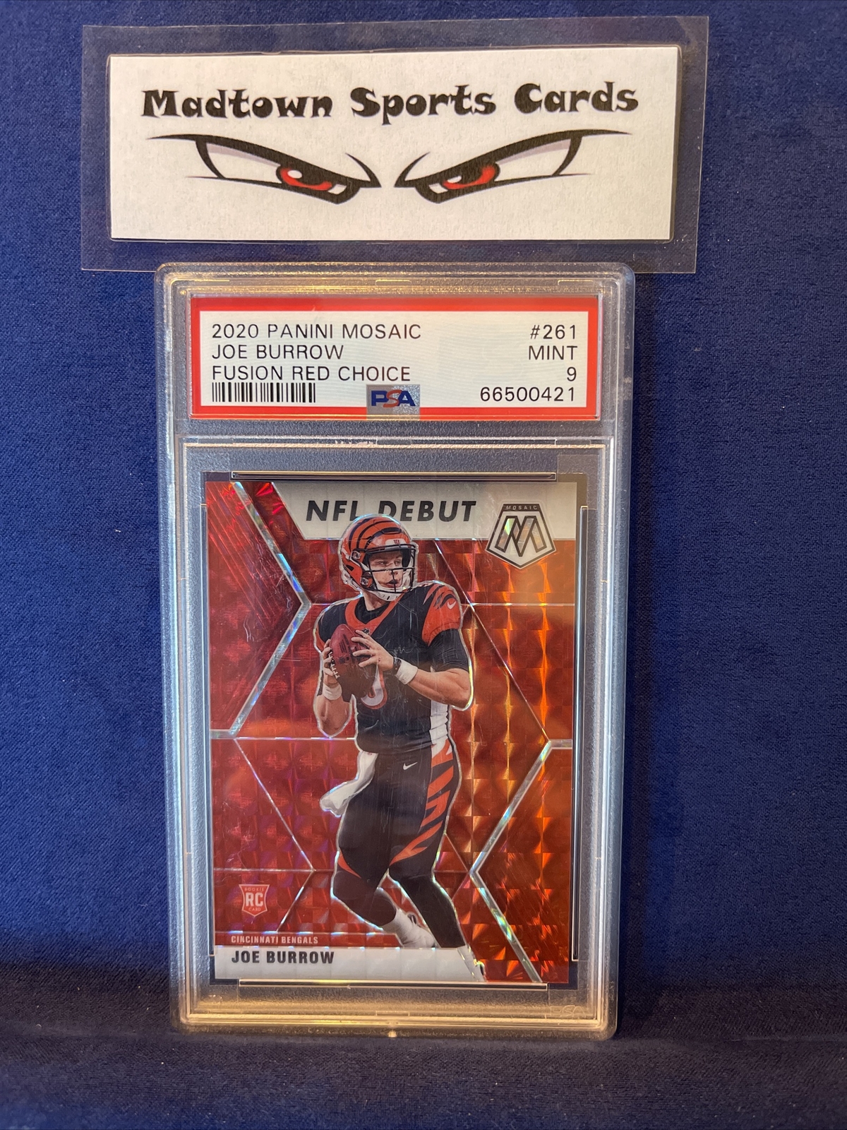 2020 Panini Mosaic Joe Burrow RC #201 Fusion Red Choice Rookie SSP #13/80 PSA 9