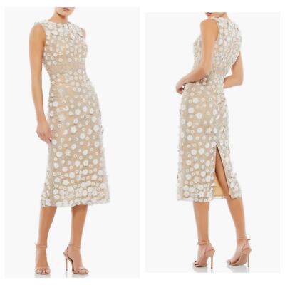 Mac Duggal Beaded Floral Appliqu Midi Sheath Formal/Prom Dress Nude Size  10 NWT | eBay